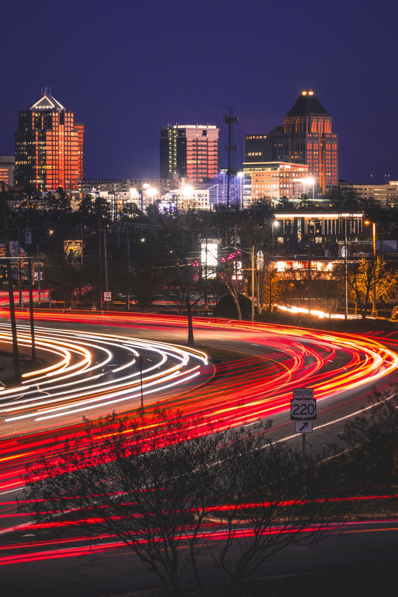 Greensboro, NC skyline at night